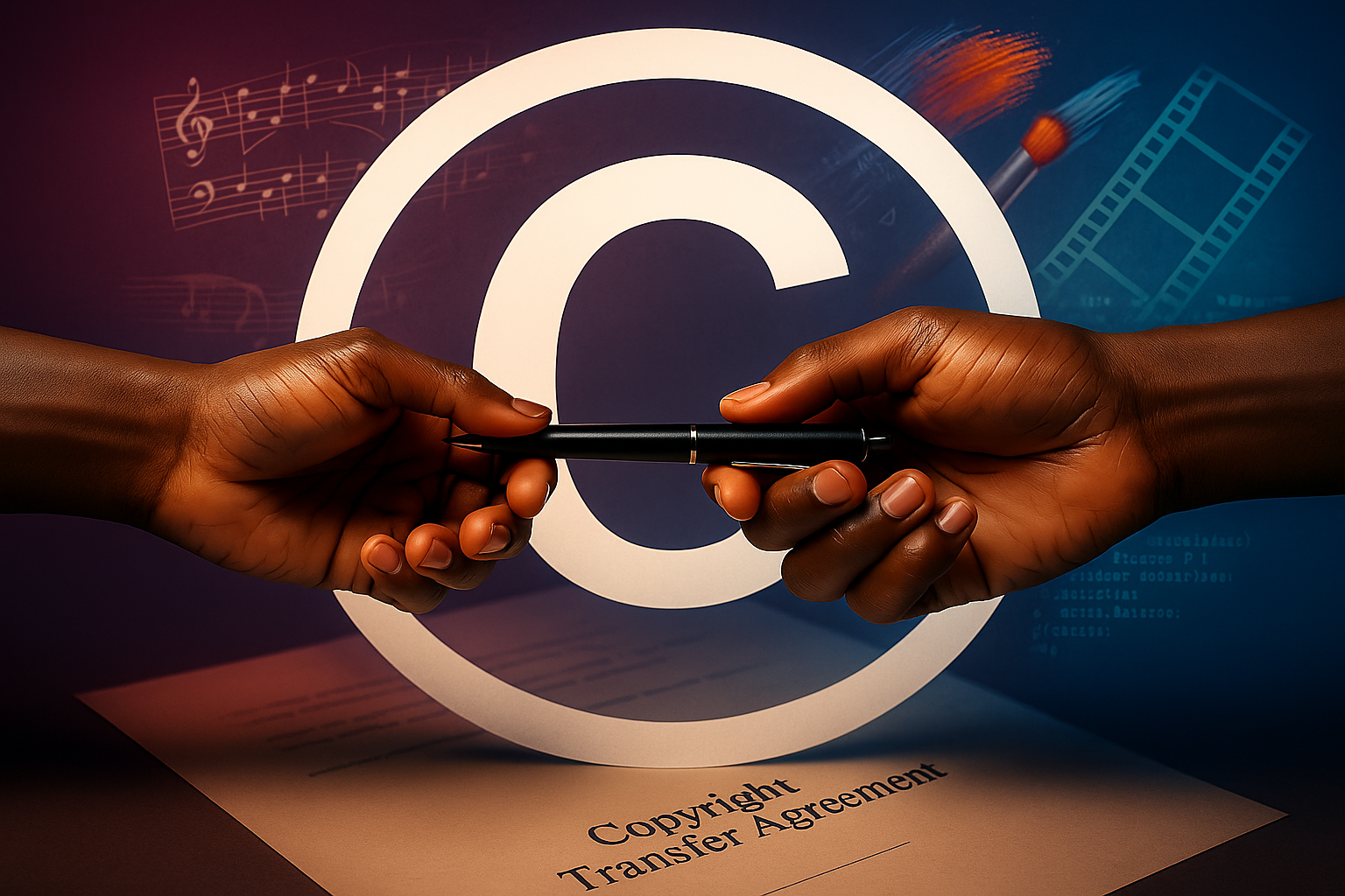 People exchanging a copyright document